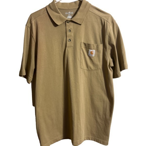 Carhartt Polo Work Shirt Men's Medium Brown Short Sleeve Chest Pocket‎ Cotton - Picture 1 of 4